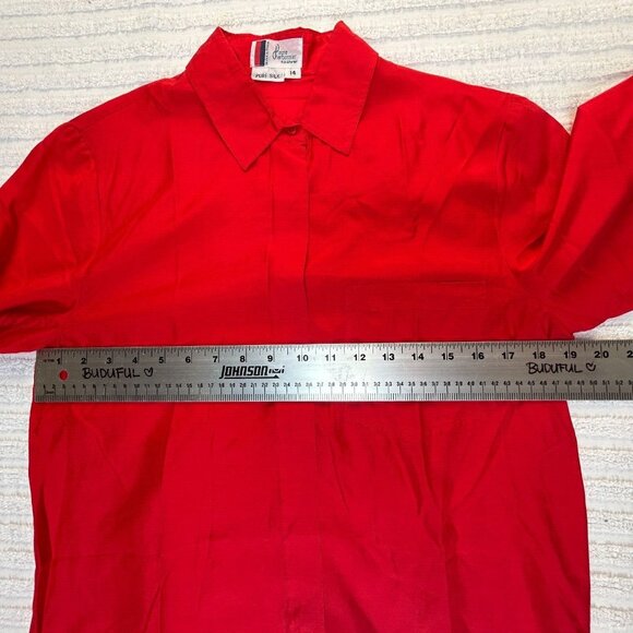 Vintage Pierre Charbonnier Womens Button Up Shirt Size 14 Pure Silk Red France - Picture 3 of 8